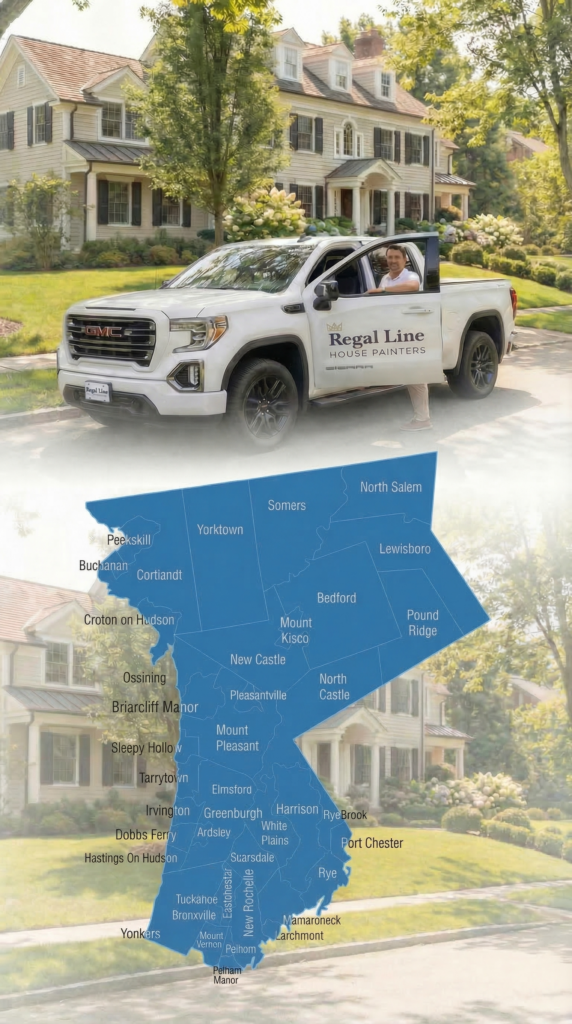 Close mobile view of Regal Line truck and Westchester County service-area overlay
